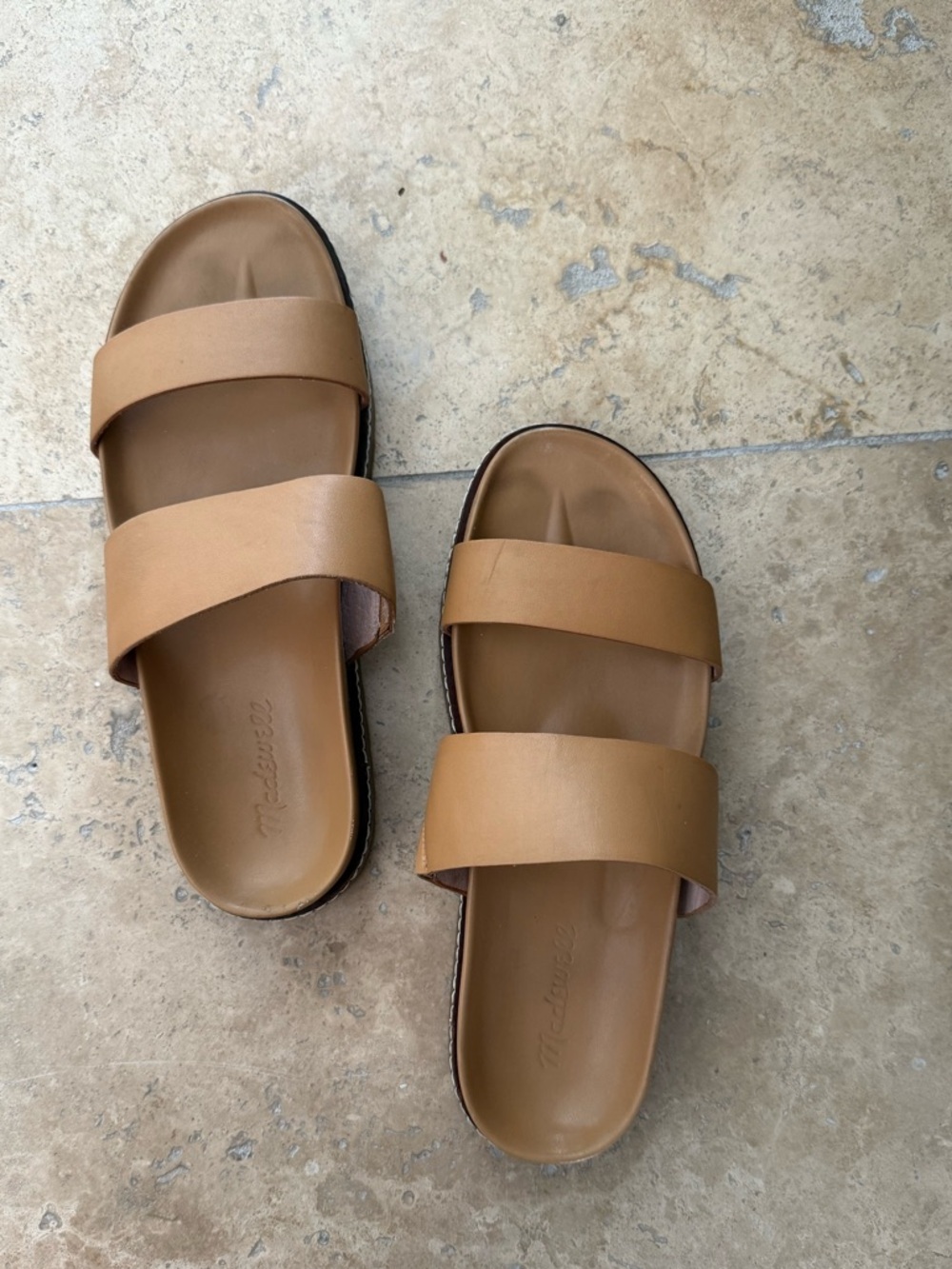 Madewell Tan Leather Slide Sandals